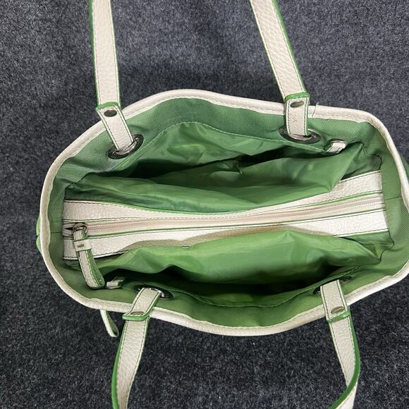 Vintage TOMMY HILFIGER White/GREEN Nylon FAUX LEATHER Y2K 90s Purse - Picture 10 of 11